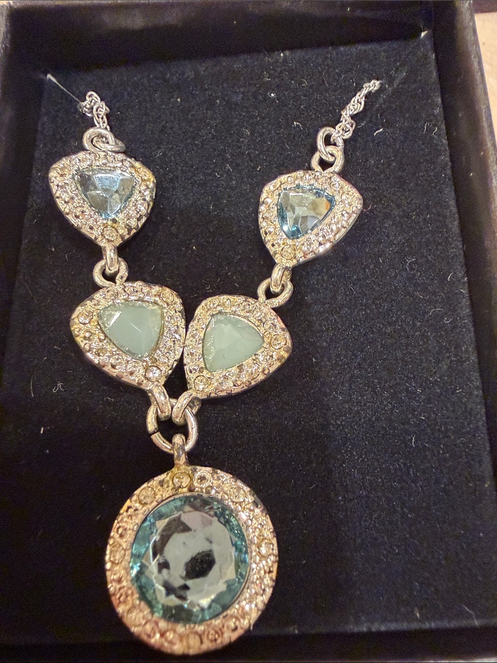 Avon Silver-Tone Aqua Crystal Pendant Necklace